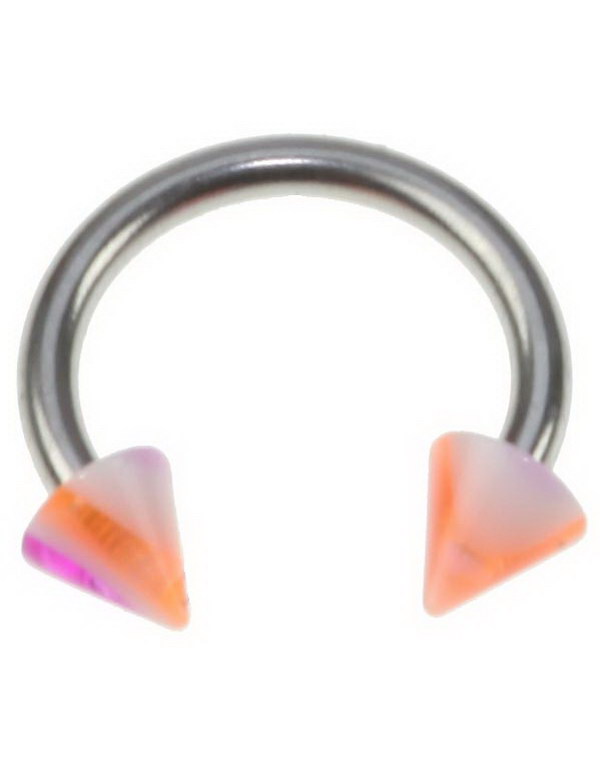 Rund Øyenbrynspiercing med Hvit, Orange og Rosa Spike Kuler - 1.2 x 8 mm