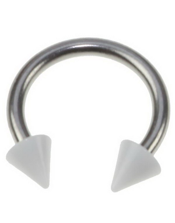 Rund Øyenbrynspiercing med Hvite Spike Kuler - 1.2 x 8 mm