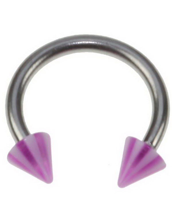 Rund Øyenbrynspiercing med Lilla og Hvite Spike Kuler - 1.2 x 8 mm