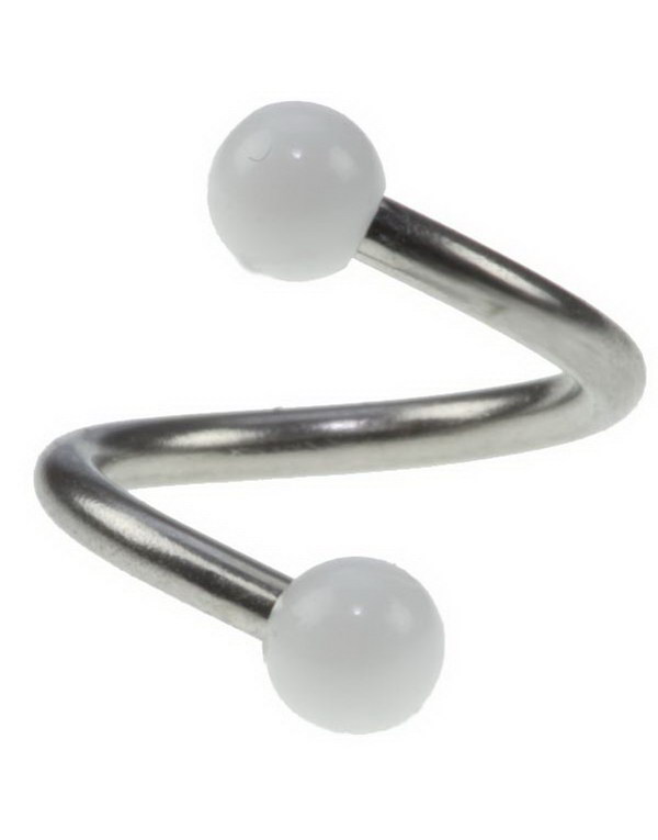 Curve Øyenbrynspiercing med Hvite Kuler - 1.2 x 8 mm