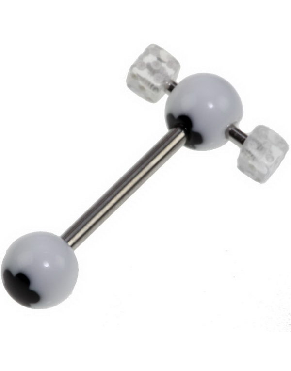 Stilig Tungepiercing med Blomst & Klare Terninger