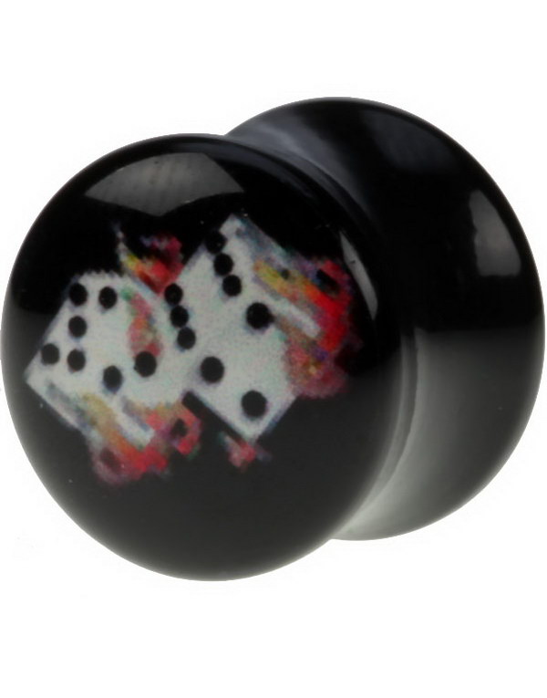 Tøff Svart Piercing Plugg med Terninger og Flammer