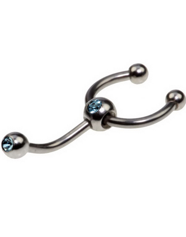 Øyenbrynspiercing med Hestesko og Blå Stener - 1.2 x 8 mm