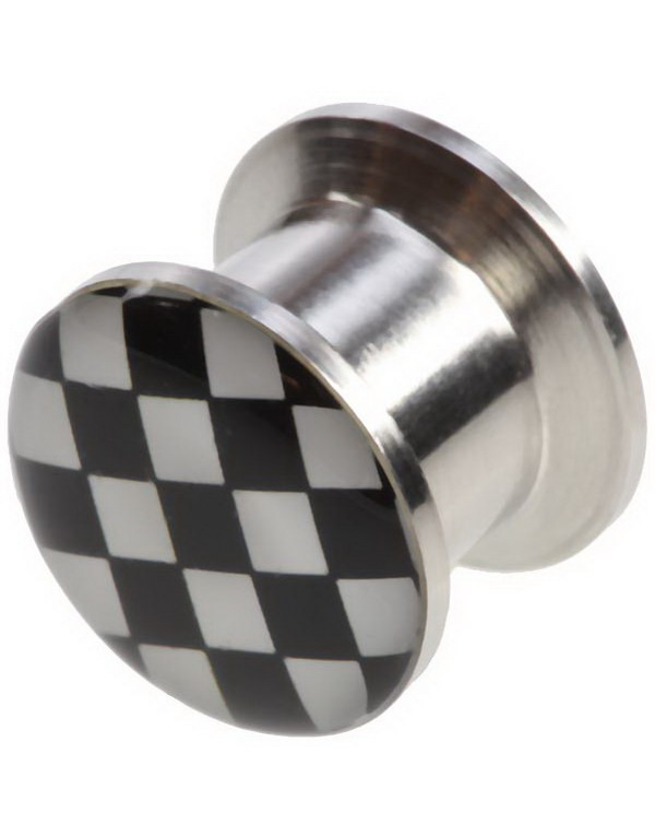 Sjakkmønstret Piercing Plugg I Svart Og Hvit