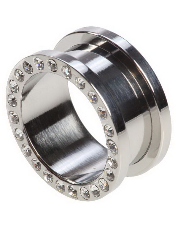 Sølvfarget Piercing Tunnel med Diamanter