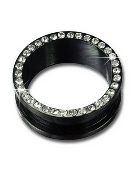 Svart Piercing Tunnel med Diamanter