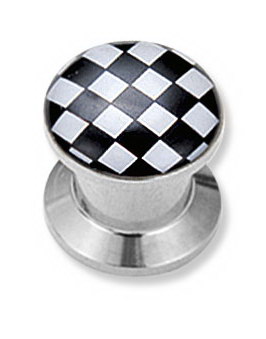 Sjakkmønstret Piercing Plugg I Hvit Og Svart
