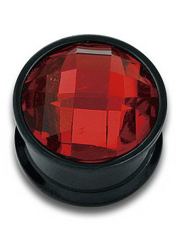 Svart Piercing Plugg med Rød Diamant