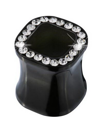 Firkantet Tunnel Piercing med Stener - Svart