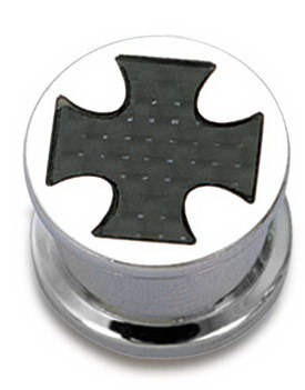 Sølvfarget Piercing Plugg med Svart Ridder Kors