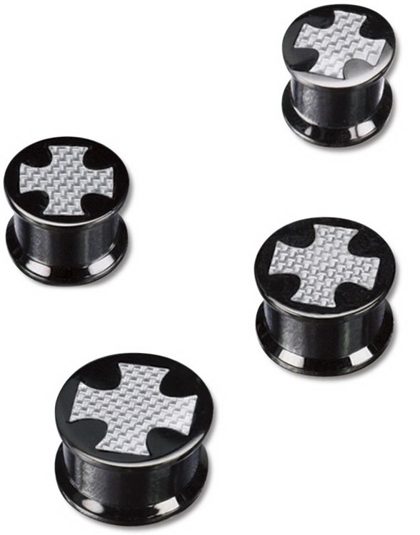 Svart Piercing Plugg med Ridderkors