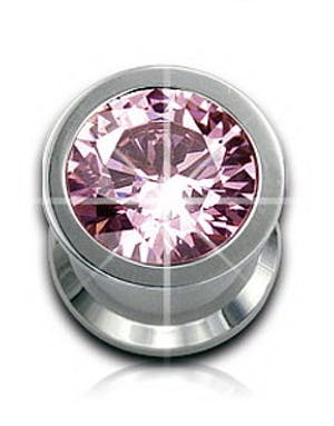 Piercing Plugg med Innrammet Rosa Sten