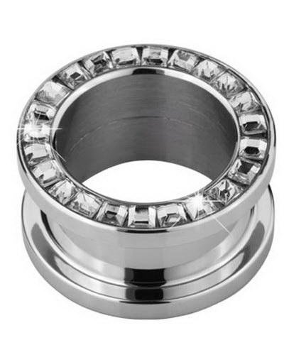 Sølvfarget Piercing Tunnel med Firkantede Klare Stener