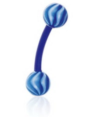 Banan Øyenbrynspiercing i Blå med Stripete Hvit og Blå Kuler - 1.2 x 8 mm