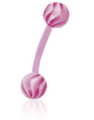 Banan Øyenbrynspiercing i Rosa med Stripete Hvite og Rosa Kuler - 1.2 x 8 mm