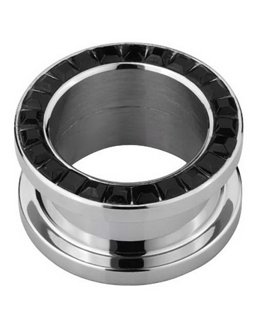 Sølvfarget Piercing Tunnel med Firkantede Svarte Stener