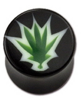 Svart Piercing Plugg med Weed Motiv