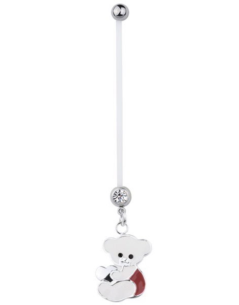 Navlepiercing For Gravide med Teddybjørn i Hvit og Rød