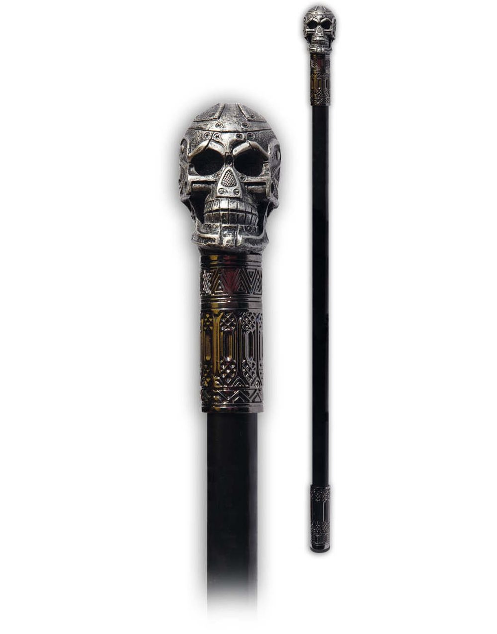 Svart Stokk i Metall med Steampunka Hodeskalle - 86 cm - Høy Kvalitet - Sølvfarget