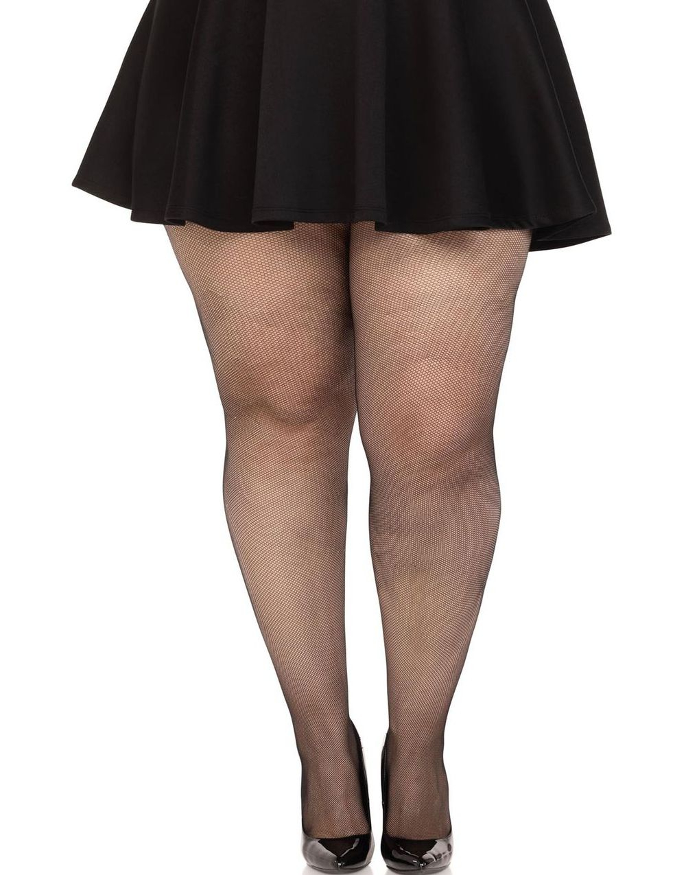 Svart spandex mikronetting strømpebukse - Plus Size