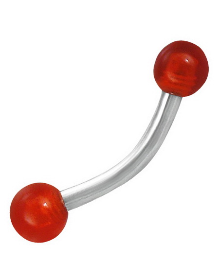 Banana Øyenbrynspiercing med Runde Røde Kuler - 1.2 x 8 mm