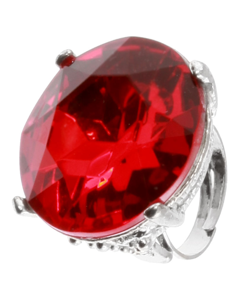 Sølvfarget Ring med Rød Rund Sten - Justerbar