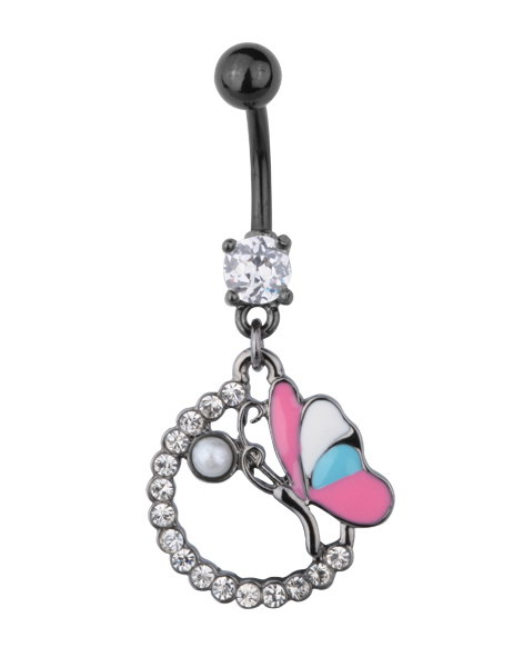 Vakker Piercing til Navle med Sommerfugl - Svart
