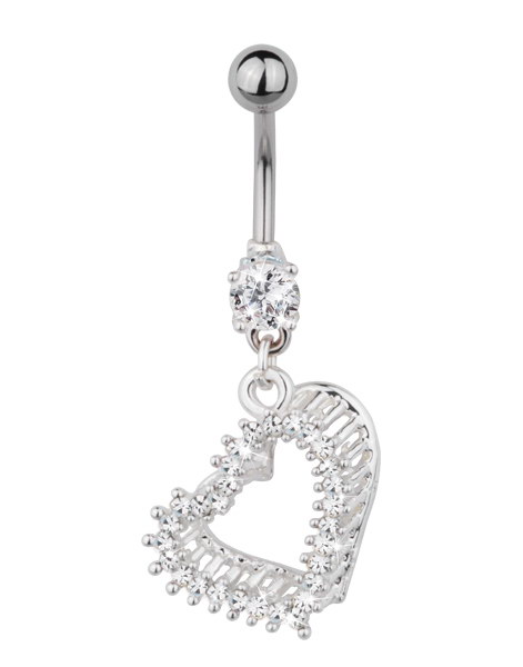 Navlepiercing med Hengende Hjerte Dekorert med Hvite Stener