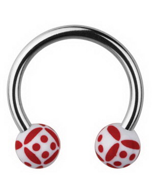 Øyenbrynspiercing Round with Dice - White/Red - 1.2 x 10 mm