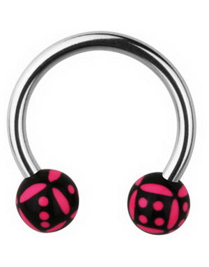 Øyenbrynspiercing Round with Dice - Black/Pink - 1.2 x 10 mm
