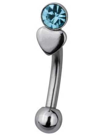 Blue Stone with Heart Øyenbrynspiercing - 1.2 x 8 mm