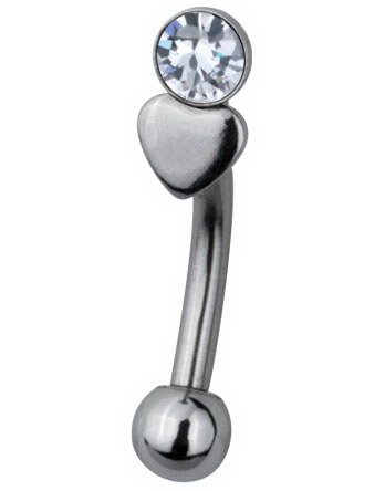 Crystal Stone with Heart Øyenbrynspiercing - 1.2 x 8 mm