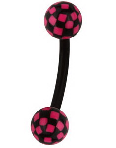 Øyenbrynspiercing med Sjakkmønster - Svart/Rosa - 1.2 x 8 mm