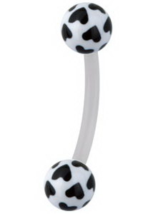 Øyenbrynspiercing med Hjertemønster - Hvit/Svart - 1.2 x 8 mm