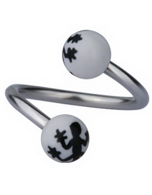 Øyenbrynspiercing med Salamander - Hvit/Svart - 1.2 x 10 mm