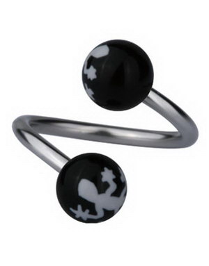 Øyenbrynspiercing med Salamander - Svart/Hvit - 1.2 x 10 mm