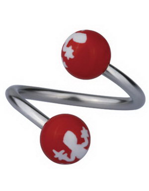 Øyenbrynspiercing med Salamander - Rød/Hvit - 1.2 x 10 mm