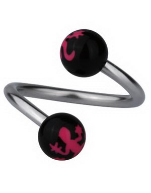 Øyenbrynspiercing med Salamander - Svart/Rosa - 1.2 x 10 mm