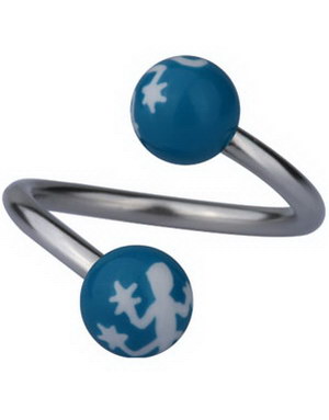 Øyenbrynspiercing med Salamander - Blå/Hvit - 1.2 x 10 mm