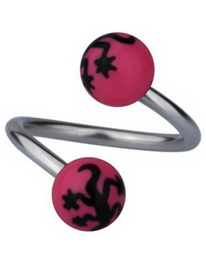 Øyenbrynspiercing med Salamander - Rosa/Svart - 1.2 x 10 mm