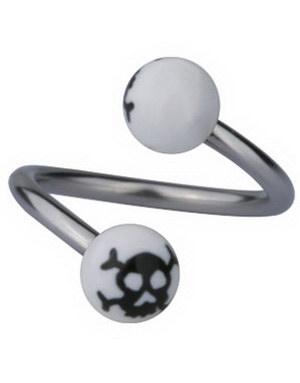 Øyenbrynspiercing med Dødninghoder - Hvit/Svart - 1.2 x 10 mm