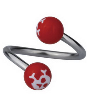 Øyenbrynspiercing med Dødninghoder - Rød/Hvit - 1.2 x 10 mm