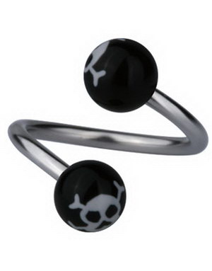 Øyenbrynspiercing med Dødninghoder - Svart/Hvit - 1.2 x 10 mm