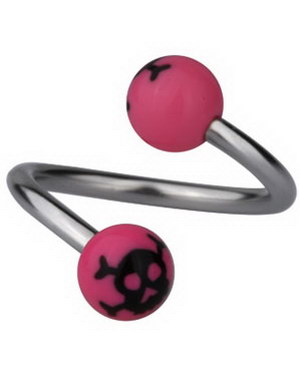 Øyenbrynspiercing med Dødninghoder - Rosa/Svart - 1.2 x 10 mm