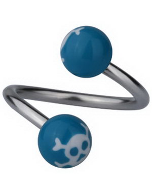 Øyenbrynspiercing med Dødninghoder - Blå/Hvit - 1.2 x 10 mm