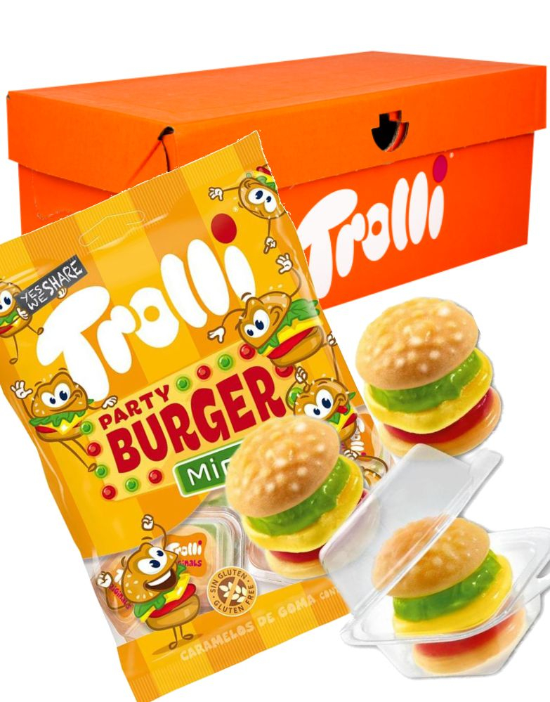 10 stk Trolli Party Burger Minis - Vingummi Mini Burger 1kg - Hel Eske