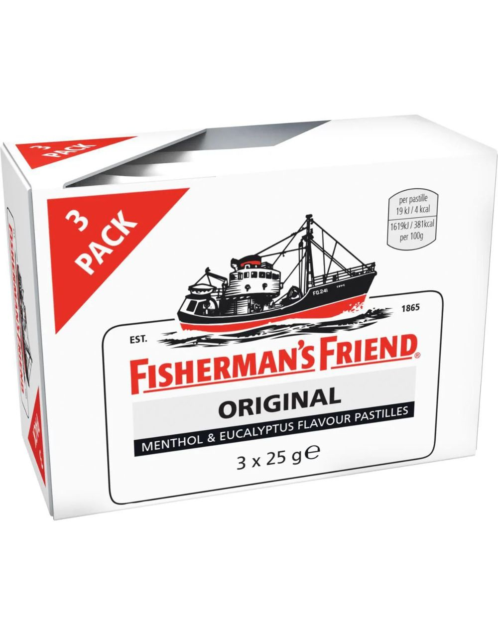 3-pack Fisherman's Friend Original med Smak av Menthol og Eucalyptus 75 gram