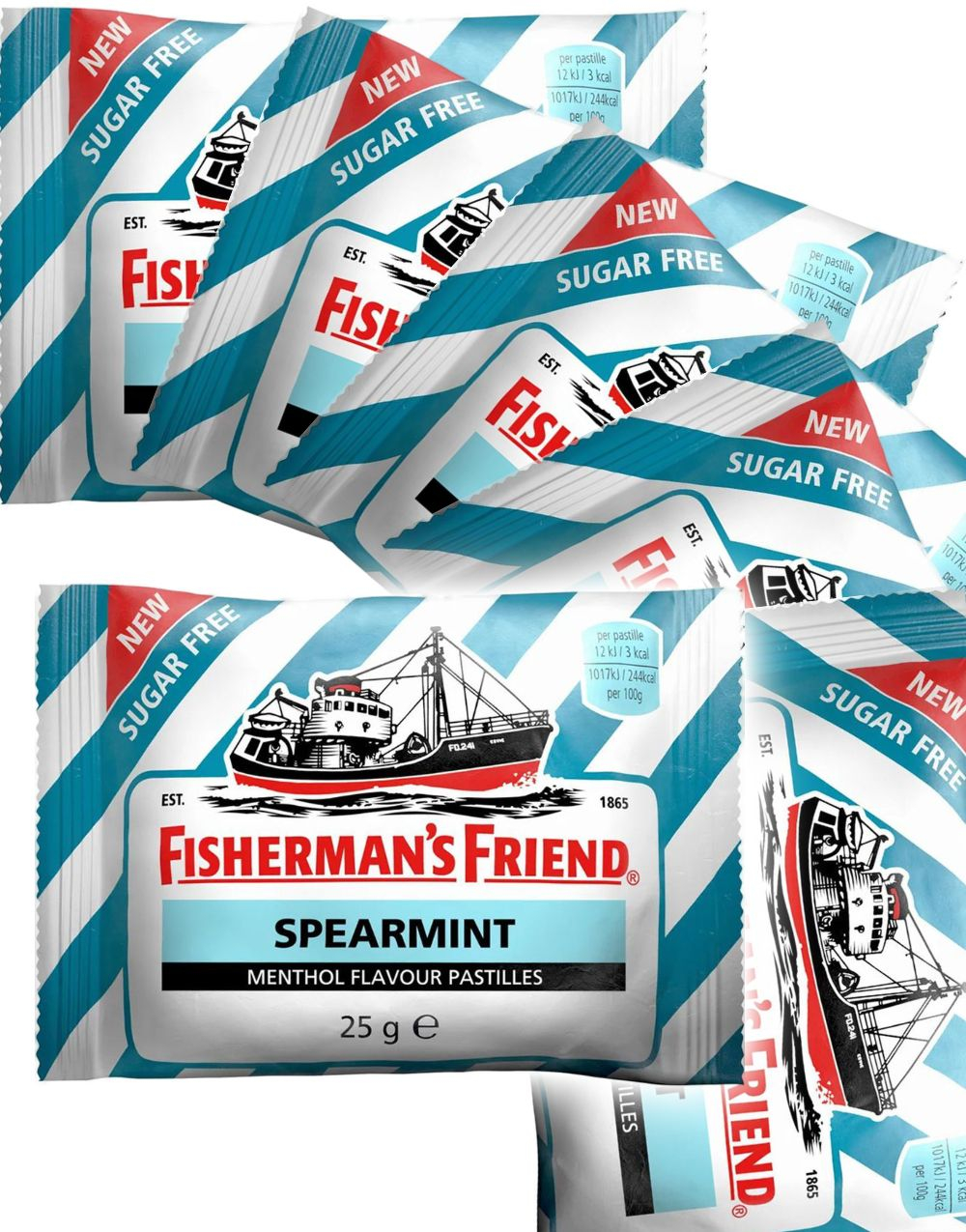 24 stk Sukkerfri Fisherman's Friend med Smag av Spearmint 25 g - Hel Eske