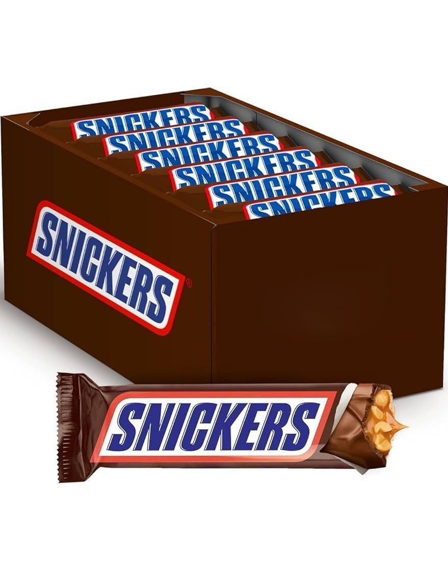 32 stk Snickers Bars - Melkesjokolade med Nougat, Nøtter og Karamell - Hel Eske 1,6 kg
