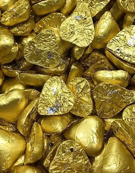 130 stk Italienske Gullfargede Hjertesjokolader med Hasselnøtt-Krem - Stor Pose 1 kg